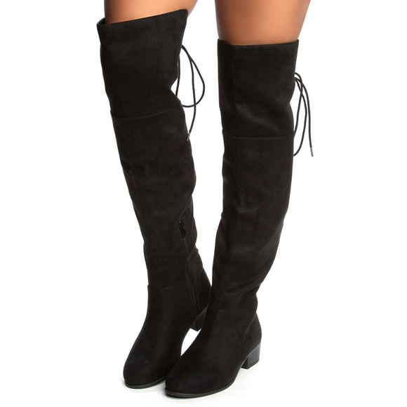 Over The Knee Boots, Women’s Faux Suede Low Heel Back Lace Tie, Sz 7 - Picture 1 of 11